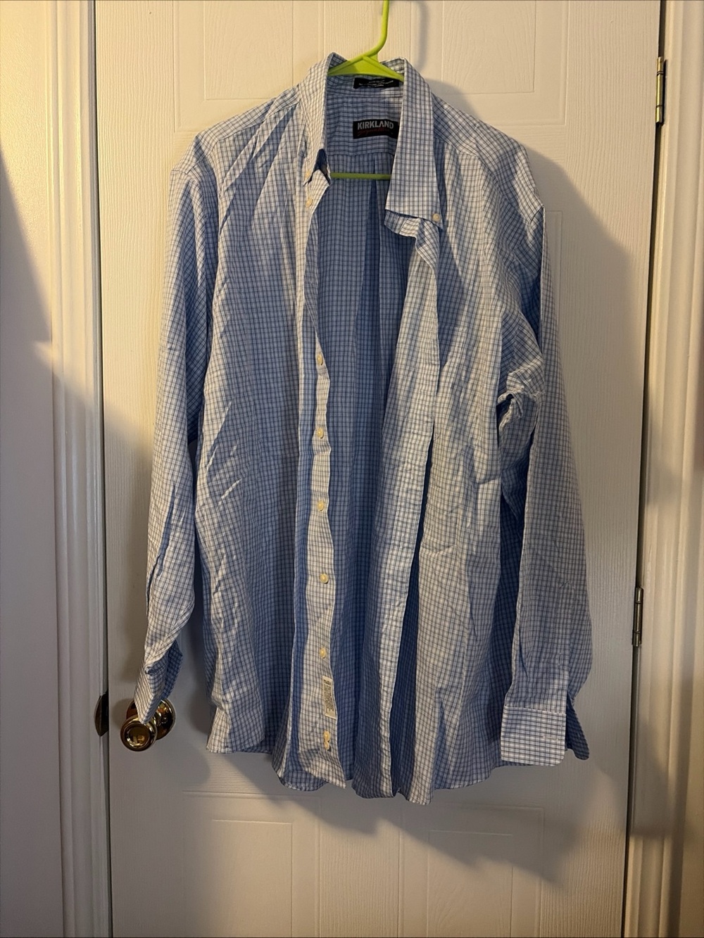 Kirkland Signature Traditional Fit Non-Iron Blue Plaid Button-Down Shirt 18 36
